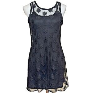 90s Y2K Womens Daisy Mesh Overlay Sheer Slip Dress Size S Coquette Grunge Retro